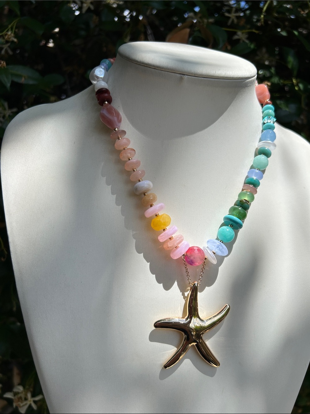 House of Harlow 1960 Multicolor Beaded Necklace with Gold Starfish Pendant